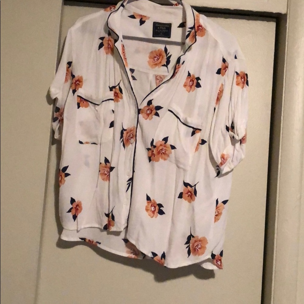 A&F floral print button down camp shirt